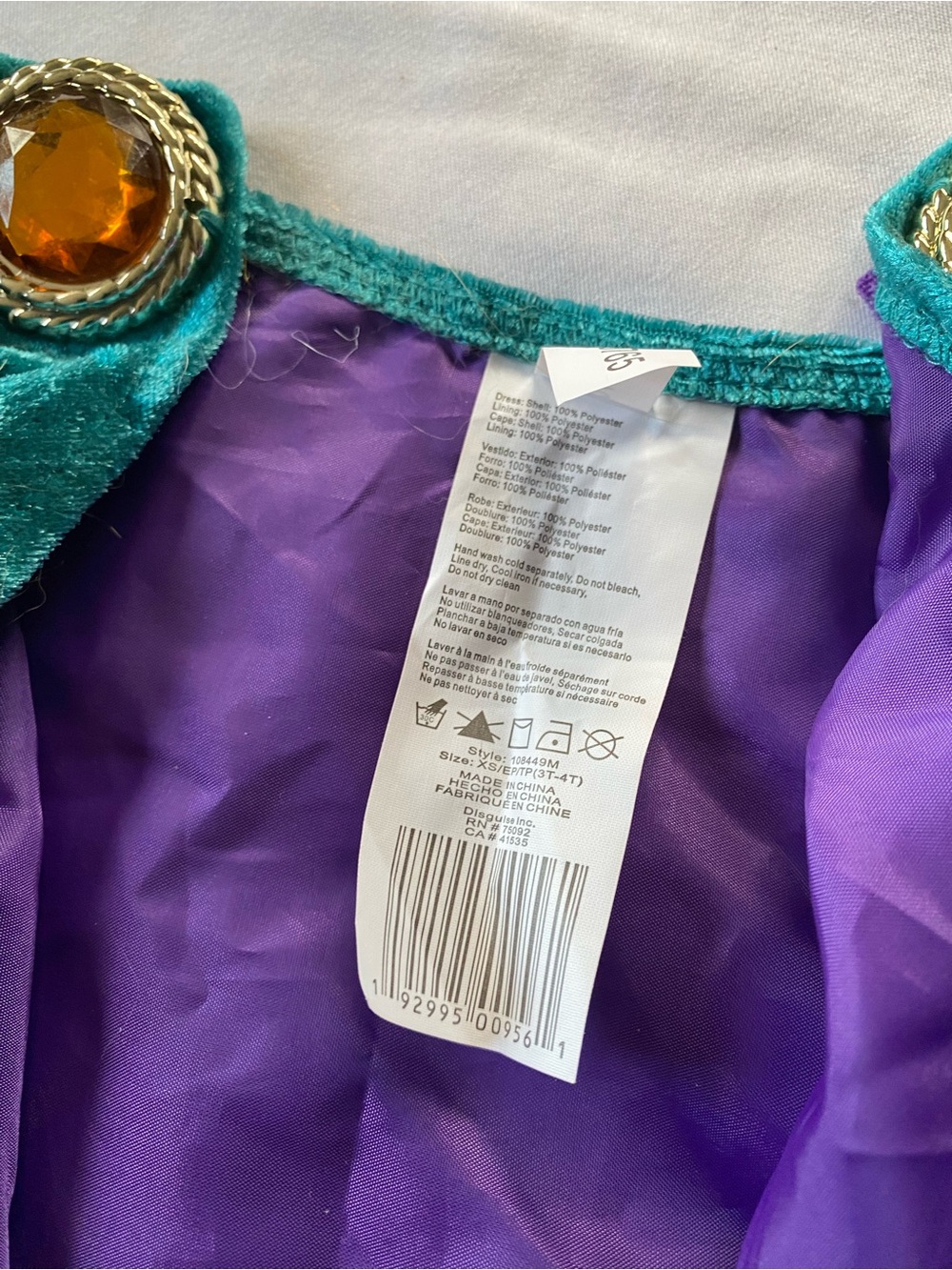NWOT Halloween Frozen Teal & Purple Cape Size Kids Extra Small 3T-4T - Picture 4 of 6